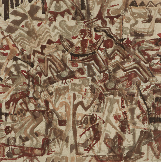 Ulrich Reimkasten, Archemann, 1987, Beize auf ungrundierter Leinwand, 150 x 140 cm, Repro: Joachim Blobel