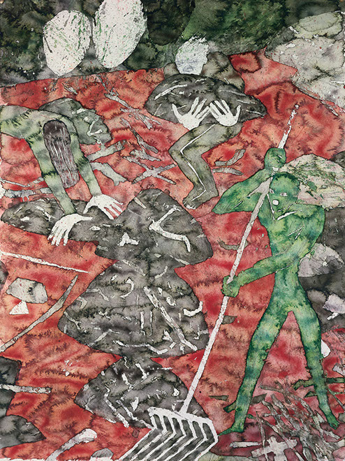 Ulrich Reimkasten, Herbstengel, 1988, Pigmente, Kirschgummi, Kohlezeichnung auf Bütten, 105 x 78 cm