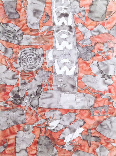 Ulrich Reimkasten, Endstück, 1989, Aquarell, Pigmente, Kirschgummi auf Bütten, 105 x 78 cm