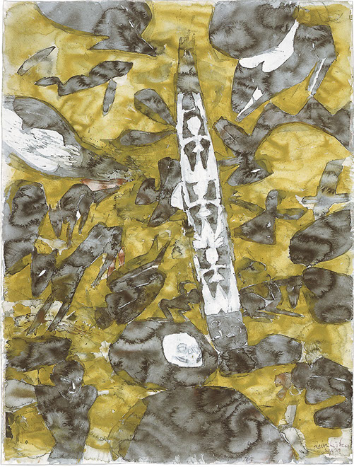 Ulrich Reimkasten, Nadel, 1989, Pigmente Kirschgummi auf Bütten, 105,5 x 78,5 cm