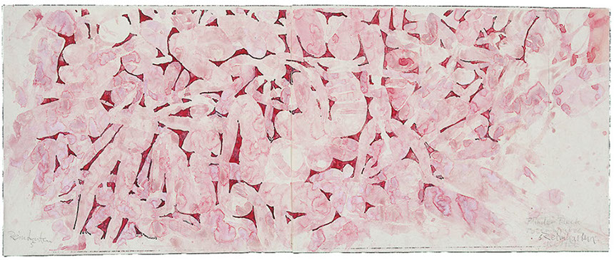 Ulrich Reimkasten, Blinder Fleck - Toter Winkel, 1990, Pigmente Kirschgummi auf Bütten, 78 x 210 cm