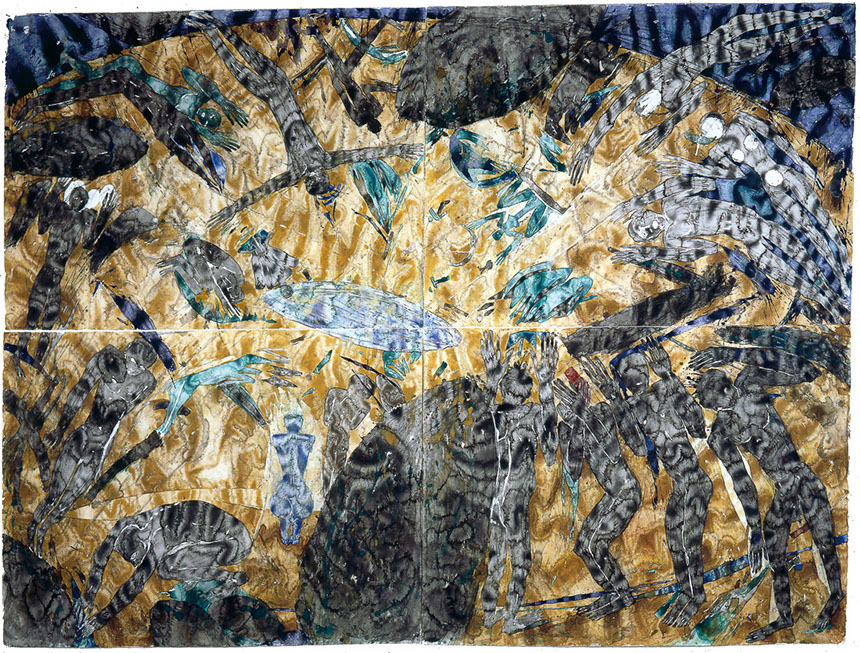 Ulrich Reimkasten, ( ohne Titel ), 1991, Pigmente, Kirschgummi auf Bütten, 157 x 211 cm