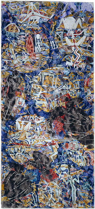 Ulrich Reimkasten, Der Strom, 1991, Pigmente, Kirschgummi auf Bütten auf Baumwolle, 235 x 78 cm