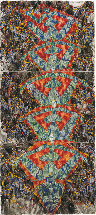 Ulrich Reimkasten, Genetische Kette III, 1991, Pigmente, Kirschgummi auf Bütten, 235 x 105 cm