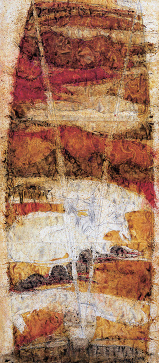 Ulrich Reimkasten, Höhle-Höhle, 1995, Kohle, Pigmente, Kirschgummi auf Bütten, Acrylglasrahmen, 235 x 105 cm