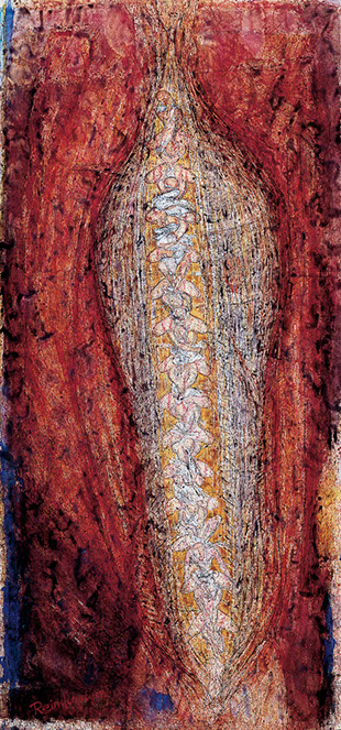 Ulrich Reimkasten, Schmerzen im Rücken, 1996, Kohle, Pigmente, Kirschgummi auf Bütten, 228 x 105 cm, Repro: Susanne Mundt