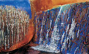 Ulrich Reimkasten, Dos mundos - Zwei Welten, 1997, Pigmente, Acryl, Leim, Deckweiß auf Karton in Bögen, 99 x 210 cm, Repro: Susanne Mundt