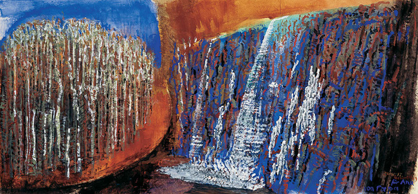 Ulrich Reimkasten, Dos mundos - Zwei Welten, 1997, Pigmente, Acryl, Leim, Deckweiß auf Karton in Bögen, 99 x 210 cm, Repro: Susanne Mundt