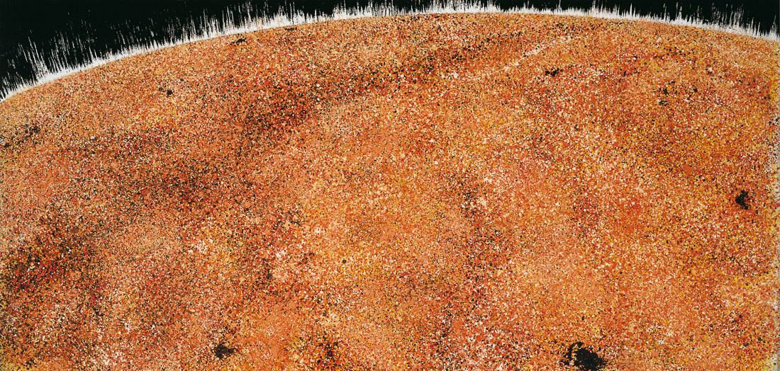 Ulrich Reimkasten, 2012.12.21.21.12.02.12.01., 2002, Pigmente, Acryl, Leim auf Jute, 195 x 410 cm, Tzolkin [2/17], Repro: Thomas Richter