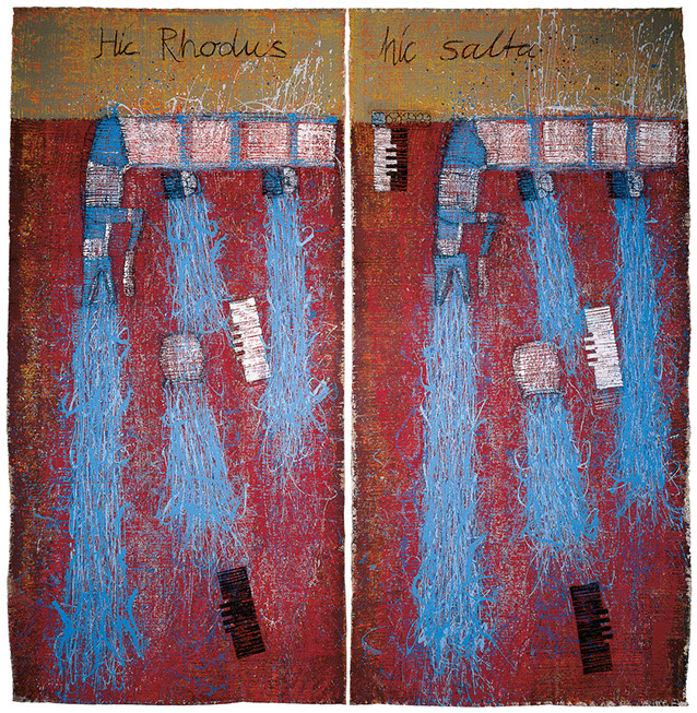 Ulrich Reimkasten, Hic Rhodus, hic salta!, 2002, Pigmente, Acryl, Leim auf Jute, 422 x 410 cm, Tzolkin [3/17], Repro: Thomas Richter