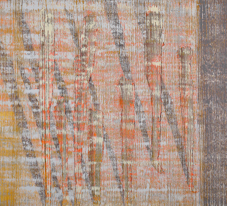 Ulrich Reimkasten, Lange Schatten, 2002, Pigmente, Acryl, Leim auf Jute, 200 x 220 cm, Klocksin [4/9], Repro: Joachim Blobel