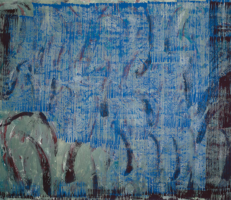 Ulrich Reimkasten, Nachlassender Lärm auf dem Lande, 2002, Pigmente, Acryl, Leim auf Jute, 205 x 235 cm, Klocksin [1/9], Repro: Thomas Richter