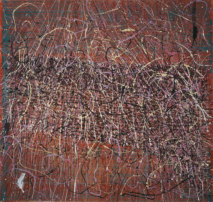 Ulrich Reimkasten, Purple haze, 2002, Pigmente, Acryl, Leim auf Jute, 200 x 220 cm, Klocksin [3/9], Repro: Thomas Richter