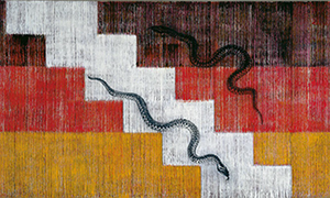 Ulrich Reimkasten, wissen – erinnern, 2002, Pigmente, Acryl, Leim, Kohle auf ungrundierter Jute, 190 x 410 cm, Repro: Thomas Richter