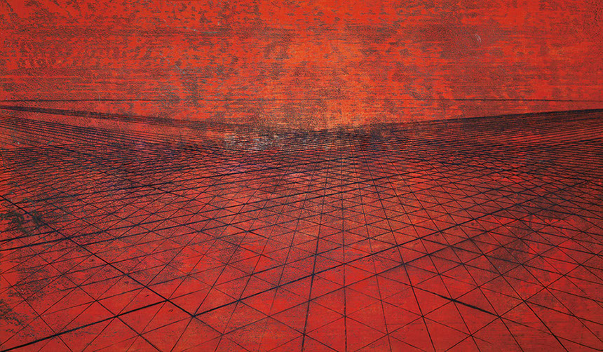 Ulrich Reimkasten, Matrix, 2003, Pigmente, Acryl, Leim, Kohle auf Leinwand, 140 x 240 cm, Tzolkin [7/17], Repro: Thomas Richter