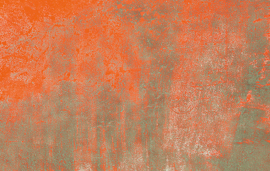 Ulrich Reimkasten, Zeitnahme 3, 2003, Staub auf grundierter Leinwand (Orange), 160 x 200 cm, Zeitforschung [3/8], Repro: Joachim Blobel