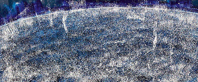 Ulrich Reimkasten, Blaue Sonne I, 2005, Pigmente, Acryl, Leim auf Jute, 170 x 410 cm, Tzolkin [10/17], Repro: Joachim Blobel