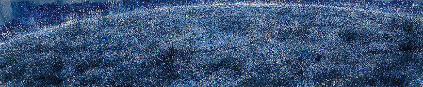 Ulrich Reimkasten, Blaue Sonne II, 2005, Pigmente, Acryl, Leim auf Jute, 85 x 410 cm, Tzolkin [11/17], Repro: Joachim Blobel