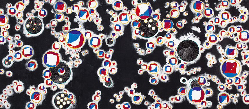 Ulrich Reimkasten, Elementarteilchen - Nacht, 2005, Pigmente, Acryl, Leim auf Leinwand, 130 x 290 cm, Elementarteilchen [2/2], Repro: Joachim Bl