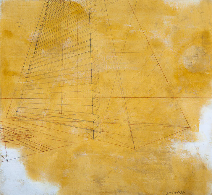 Ulrich Reimkasten, Sonne nach Mond, 2005, Pigmente, Acryl, Leim auf Leinwand, Kohlezeichnung, 185 x 200 cm, Tzolkin [8/17], Repro: Joachim Blobe