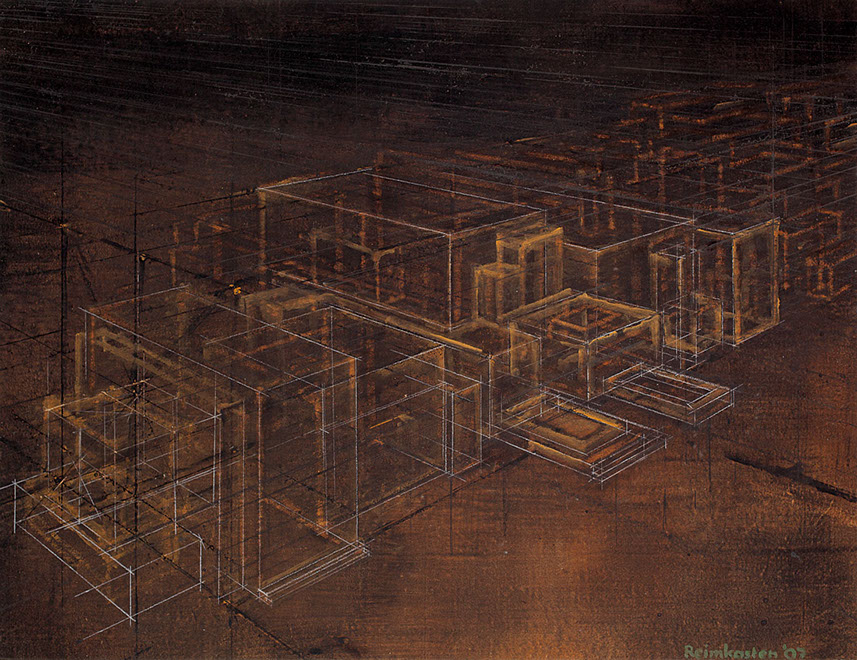 Ulrich Reimkasten, Der ursprüngliche Plan, 2007, Pigmente, Acryl, Leim auf Leinwand, 135 x 175 cm, Modell Civilisation [5/14], Repro: Joachim Bl