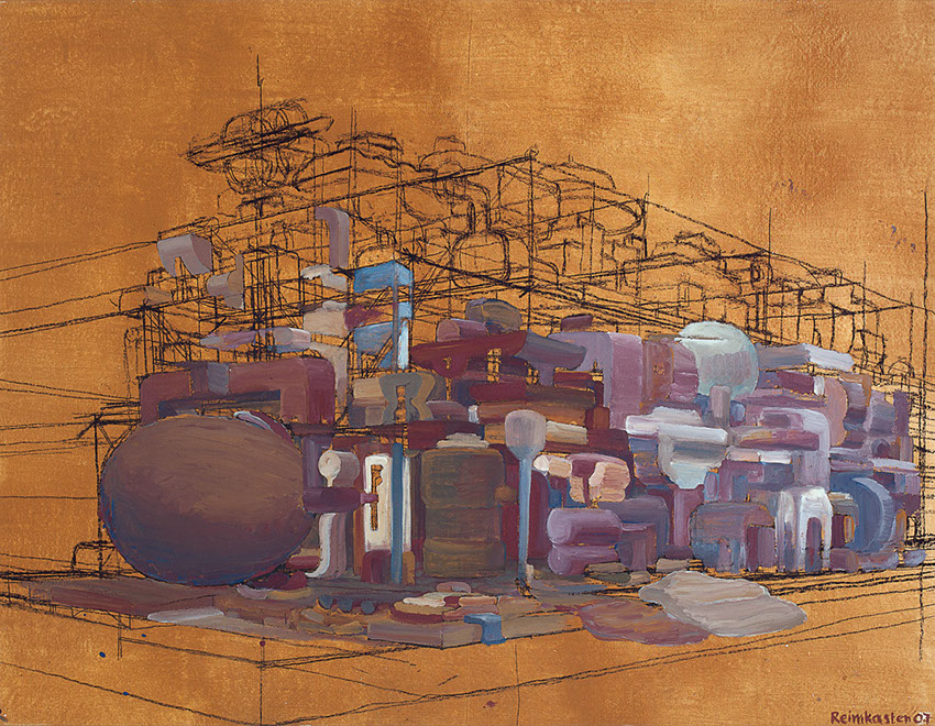 Ulrich Reimkasten, Die Umarmung, 2007, Pigmente, Acryl, Leim, Kohle auf Leinwand, 135 x 175 cm, Modell Civilisation [6/14], Repro: Joachim Blobe