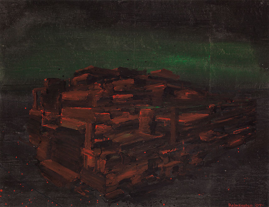 Ulrich Reimkasten, Die verrostete Stadt, 2007, Pigmente, Acryl, Leim auf Leinwand, 135 x 175 cm, Modell Civilisation [8/14], Repro: Joachim Blob