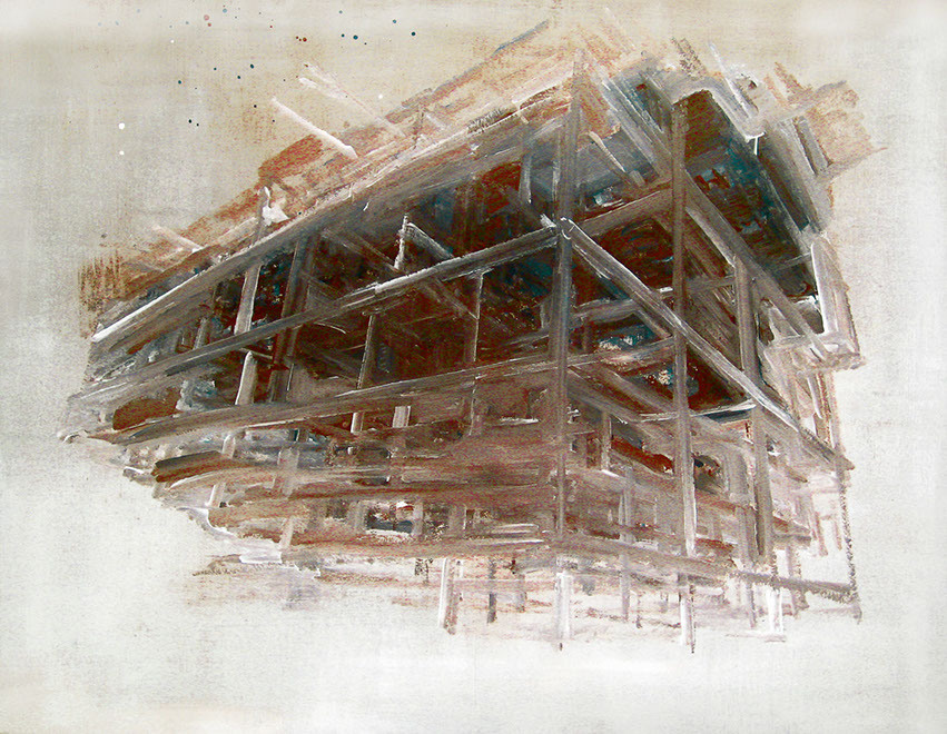 Ulrich Reimkasten, Wärmeproduktion, 2007, Pigmente, Acryl, Leim auf Leinwand, 135 x 175 cm, Modell Civilisation [10/14]