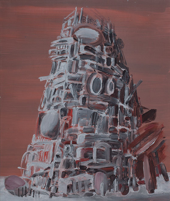 Ulrich Reimkasten, Babel I, 2008, Pigmente, Acryl, Leim auf Leinwand, 130 x 110 cm, Türme [1/4], Repro: Joachim Blobel