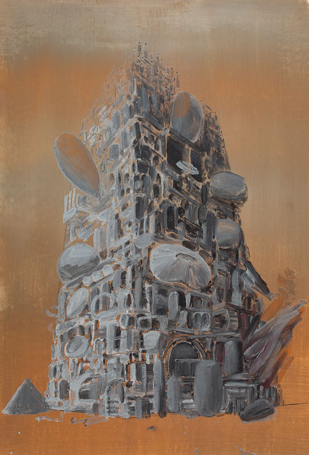 Ulrich Reimkasten, Babel II, 2008, Pigmente, Acryl, Leim auf Leinwand, 160 x 110 cm, Türme [2/4], Repro: Joachim Blobel