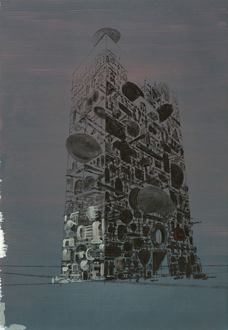 Ulrich Reimkasten, Babel IV, 2008, Pigmente, Acryl, Leim, Kohle auf Leinwand, 160 x 110 cm, Türme [4/4], Repro: Joachim Blobel