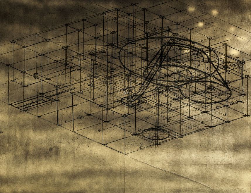 Ulrich Reimkasten, Die Ölmühle, 2008, Pigmente, Acryl, Leim, Kohle auf Leinwand, 135 x 175 cm, Modell Civilisation [13/14], Repro: Joachim Blobe