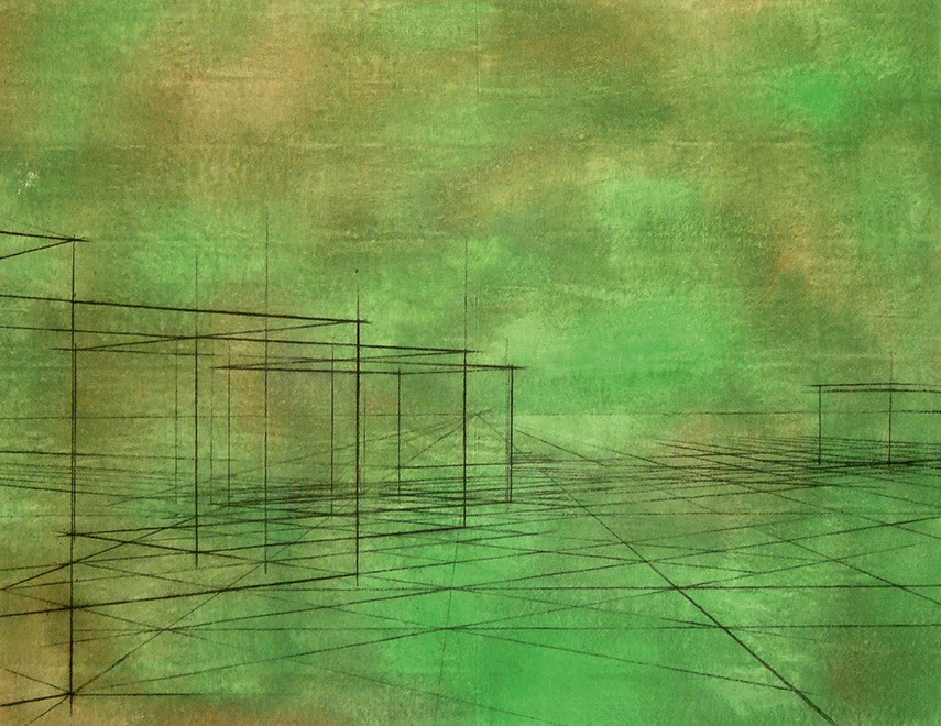 Ulrich Reimkasten, Dreikammernwirtschaft, 2008, Pigmente, Acryl, Leim, Kohle auf Leinwand, 135 x 175 cm, Modell Civilisation [14/14]