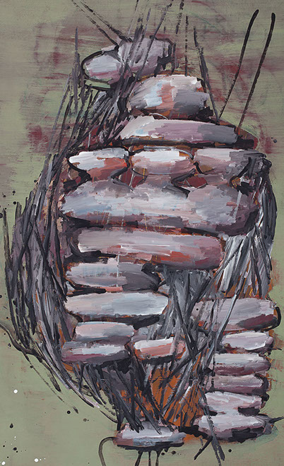 Ulrich Reimkasten, Granate Grüne Erde, 2008, Pigmente, Acryl, Leim auf Leinwand, 220 x 135 cm, Granate [1/6], Repro: Joachim Blobel