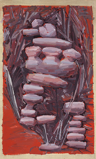 Ulrich Reimkasten, Granate Nest, 2008, Pigmente, Acryl, Leim auf Leinwand, 220 x 135 cm, Granate [4/6], Repro: Joachim Blobel