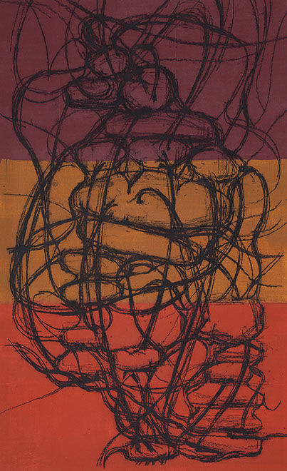 Ulrich Reimkasten, Granate Streifen, 2008, Pigmente, Acryl, Leim, Kohle auf Leinwand, 220 x 135 cm, Granate [3/6], Repro: Joachim Blobel