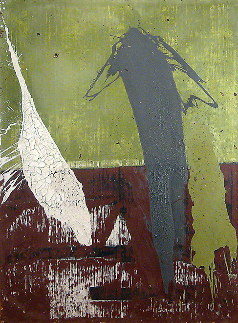 Ulrich Reimkasten, Mann - Hund - Geschwindigkeit, 2008, Pigmente, Acryl, Leim auf Leinwand, 210 x 155 cm