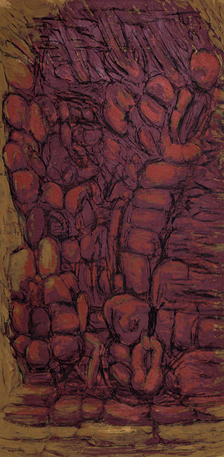 Ulrich Reimkasten, Nächtliches Treiben II, 2008, Pigmente, Acryl, Leim, Kohle auf Leinwand, 200 x 100 cm, 1mal2Meter [8/8], Repro: Joachim Blobe