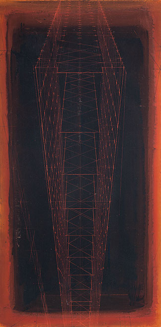 Ulrich Reimkasten, Schwarzer Engel, 2008, Pigmente, Acryl, Leim, Rötel auf Leinwand, 200 x 100 cm, 1mal2Meter [6/8], Repro: Joachim Blobel