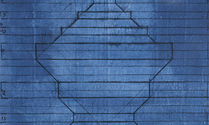 Ulrich Reimkasten, Wächter weiblich, 2008, Indigo, Acryl, Leim, Kohle auf Leinwand, 265 x 135 cm, UFO [2/5], Repro: Joachim Blobel