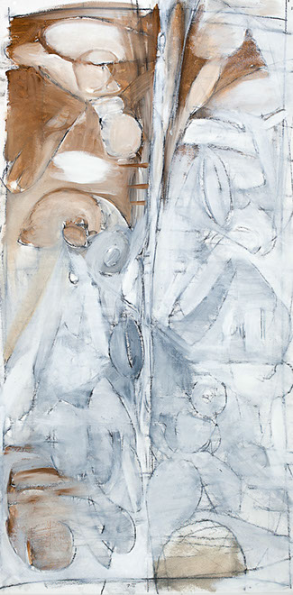 Ulrich Reimkasten, Weisses Bild - Geburt, 2008, Pigmente, Acryl, Leim, Kohle auf Leinwand, 200 x 100 cm, 1mal2Meter [1/8], Repro: Joachim Blobel