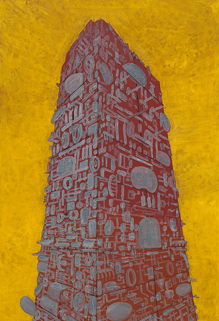 Ulrich Reimkasten, Babel III, 2009, Pigmente, Acryl, Leim, Kohle auf Leinwand, 160 x 110 cm, Türme [3/4], Repro: Joachim Blobel