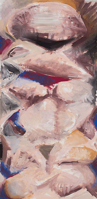 Ulrich Reimkasten, Frau glücklich – linke Hälfte, 2009, Pigmente, Acryl, Leim auf Leinwand, 272 x 134 cm, Frauen [4/6], Repro: Joachim Blobel