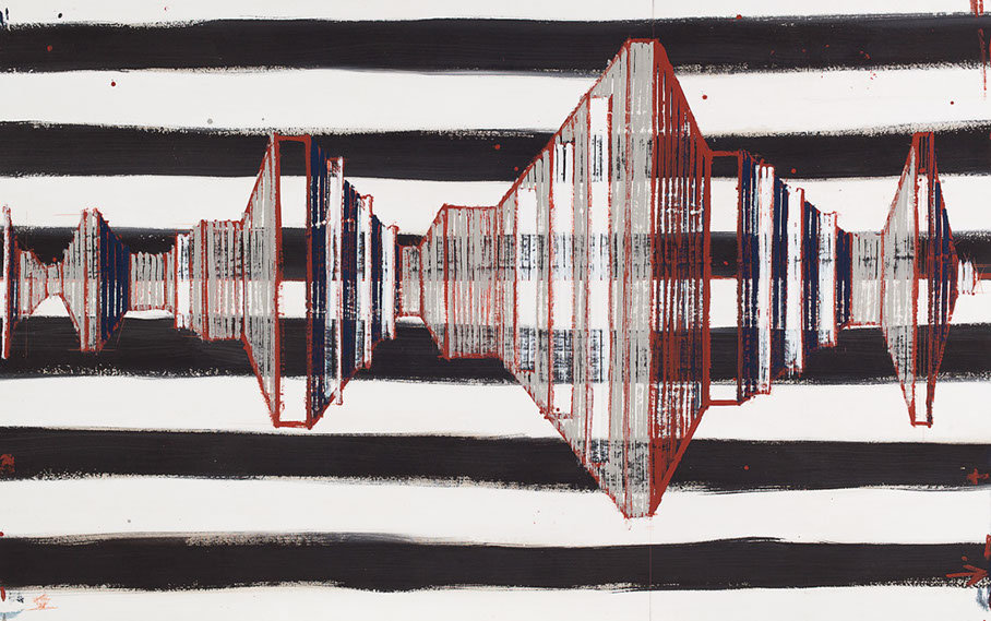 Ulrich Reimkasten, Scout II, 2009, Pigmente, Acryl, Leim auf Leinwand, 140 x 220 cm, UFO [5/5], Repro: Joachim Blobel