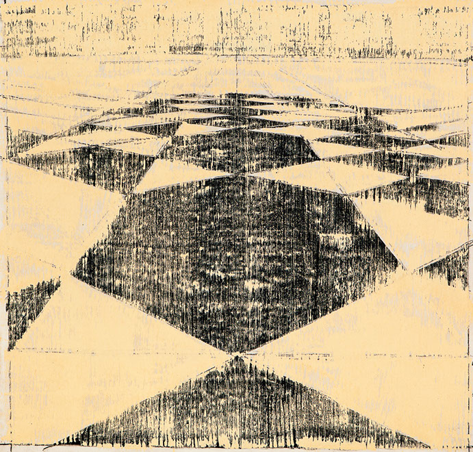 Ulrich Reimkasten, Formation hexagonal, 2011, Pigmente, Acryl, Leim, Kohle auf Leinwand, 180 x 190 cm, Gewebte Bilder [11/25], Repro: Joachim Bl