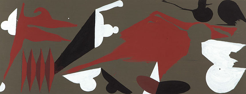 Ulrich Reimkasten, Licht Blut Schatten, 2011, Pigmente, Acryl, Leim auf Leinwand, 90 x 233 cm, Figur [6/13], Repro: Joachim Blobel