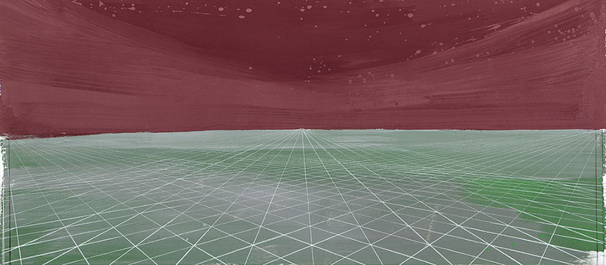 Ulrich Reimkasten, Roter Himmel, 2011, Pigmente, Acryl, Leim, Kreide auf Leinwand, 110 x 250 cm, Horizonte [6/7], Repro: Joachim Blobel