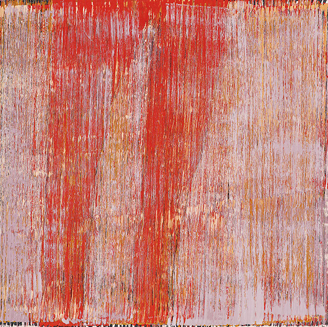 Ulrich Reimkasten, Hose, 2012, Pigmente, Acryl, Leim auf Leinwand, 140 x 140 cm, Gewebte Bilder [20/25], Repro: Joachim Blobel