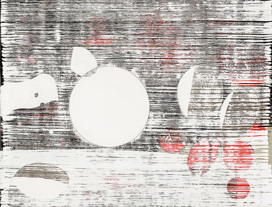 Ulrich Reimkasten, miHg, 2013, Pigmente, Acryl, Leim, Kreide auf Leinwand, 140 x 185 cm, morgen ist Heute gestern [3/3], Repro: Joachim Blobel