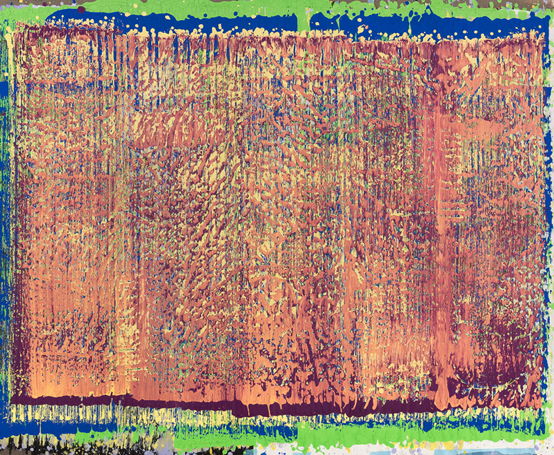 Ulrich Reimkasten, Arena, 2015, Pigmente, Acryl, Leim, Papierschablone auf Leinwand, 115 x 140 cm, Gewebte Bilder 2015 [1/4], Repro: Jule Roehr